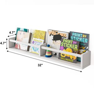 Estantes Flotantes Largos <span class=keywords><strong>de</strong></span> Madera Blanca para Niños Pequeños, Estantes Colgantes <span class=keywords><strong>de</strong></span> Pared para Libros, para la Habitación <span class=keywords><strong>de</strong></span> Bebés y Niños - Product Image 2