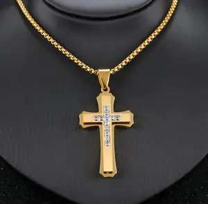 Gepersonaliseerde Gegraveerde Vintage Cross Ketting Hanger Jezus Christus Crucifix Cross Hanger Diamanten Ketting