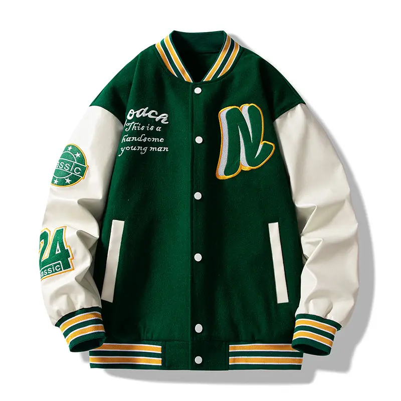 OEM logotipo personalizado bordado parches Jaket Letterman béisbol Streetwear abrigo Varsity chaqueta para los hombres
