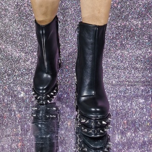 Punk Short Booties Metal Chain Spike Rivets Round Toe Platform Shoes Women Ankle <b>Boots</b> High Chunky Heel Big Size 47 - Product Image 3