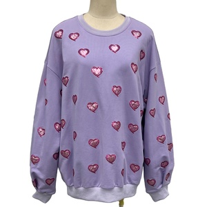 OEM Custom <strong>Sparkly</strong> Sequin and Affixed Cloth Embroidery Hearts Long Sleeve Crew Neck Pullover Tops Oversized Sweatshirt for <strong>Women</strong> - Product Image 1