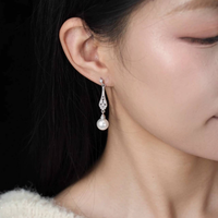 Boucles d'oreilles pendantes S925 en argent sterling plaqué argent avec perles d'eau douce et moissanite taille brillant, style dentelle française, tendance pour femme