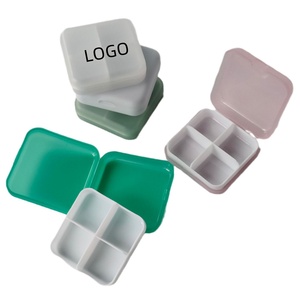 Promotion Portable Pill Box Custom Logo Printed 4 Compartments Cute Plastic 4 Case Square Pill Box