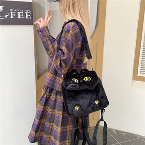 超かわいい黒猫子猫フリップ子供用ショートプラッシュユニセックス大容量通勤バックパック - Product Image 4