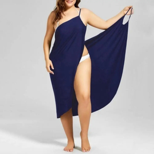 2025 Talla Grande Verano Playa Sexy Mujer Vestido Cruzado a Rayas Pareo Cubrebikini Ropa de Mujer Traje de Baño Sin Espalda - Product Image 5