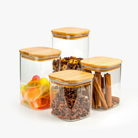 Bocaux de conservation carrés en verre borosilicate de haute qualité, résistants à la chaleur, hermétiques, sans BPA, avec couvercle en bambou, pour cuisine et garde-manger, aliments secs
