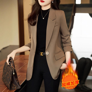 Women's Padded Blazer Thickened Solid Color Brown Suit Loose Fit Casual Korean Style 2025 Spring Autumn Wear - Product Image 1