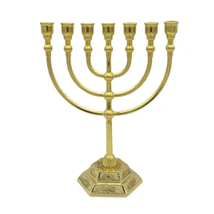 Suporte de vela de metal personalizado, 7 ramos de templo de jerusalém, menorah, 10 polegadas de alto bronze israel 7 ramos