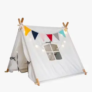 Kids Play Party House Indoor Boy and Girl Play Teepee,White cotton canvas, New Zealand pine stand
