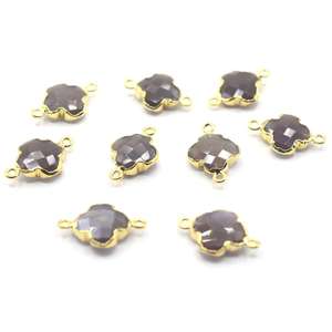 Piedra Lunar Marrón de 19 a 21 mm con Conector Chapado en Oro en Forma de Cuatro Hojas para la Fabricación de Joyas - Product Image 2