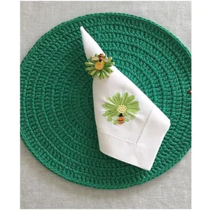 Guardanapo de mesa bordado, bela guardanapo com design de margarida verde para jantar, guardanapo de algodão de alta qualidade para eventos de casamento e hotel