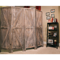 Paravent à 4 panneaux en bois marron rustique, motif K, style porte de grange, pliable, pour séparation d'espace et intimité