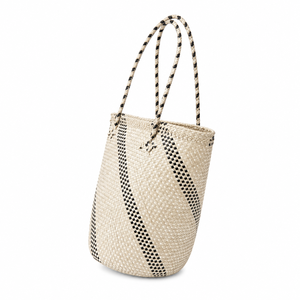 Eco-friendly <b>Straw</b> Tote <b>Bag</b> with Black Diagonal Checkered Pattern Bohemian Style Open Top Summer Beach <b>Bag</b> From Bali - Product Image 6