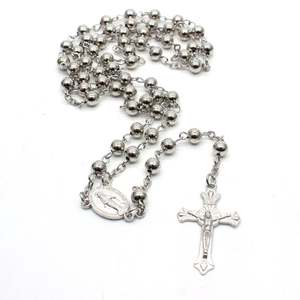18K Gold Plated Brass Beads Religious Cross <b>Rosary</b> <b>Necklace</b> Unisex Gift - Product Image 3