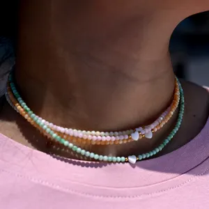 İnci boncuk kalp gerdanlık moda boyalı doğal kabuk kolye kadınlar için paslanmaz çelik Collares Femme