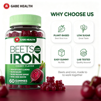 Gummies de Vitamines Fer et Betterave OEM Marque Privée, 60 Unités, Saveur Cerise, Faible Teneur en Sucre, Pour Adultes et Femmes, Améliore l'Énergie et la Nutrition, Contre l'Anémie