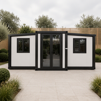 Maison conteneur préfabriquée modulaire, cabane de glamping avec terrasse, salle de bain, ignifuge et isolée, pour hébergement et camping en parc