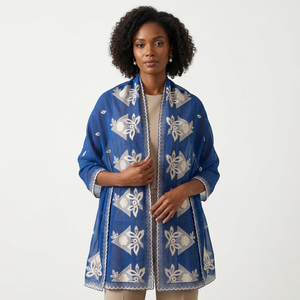 Women <b>Chiffon</b> Shawl Floral Embroidery Blue Lightweight Breathable Ethnic <b>Scarf</b> Modest Wear Elegant Daily Wrap OEM Supplier - Product Image 3