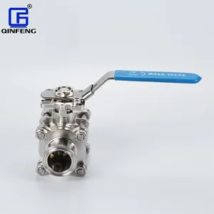 QINFENG SS316 SS acciaio inossidabile Cf8m manuale sanitario funziona valvola a sfera da 3 pezzi con estremità Tri-Clamp da 1.5 pollici