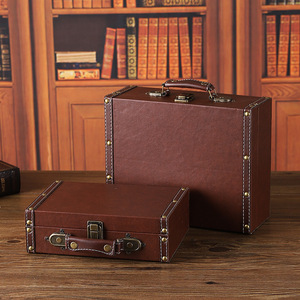 Boîte de rangement en cuir rétro, grande capacité, couvercle rabattable, organisateur de bijoux, étui décoratif pour la maison, couleur unie 1122A - Product Image 1