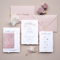 Invitation de mariage simple, déchirée à la main, rose, haut de gamme, dorée, créative, 2025, carte originale, style français, page unique/billet à déchirer
