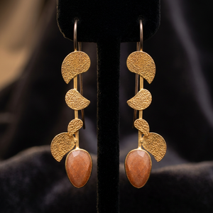 Genuine Peach Moonstone Dangle <b>Earrings</b> <b>Solid</b> .925 Sterling <b>Silver</b> Gold Plating Handmade Trendy Unique Design Fine Jewelry for - Product Image 2