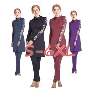 ملابس سباحة إسلامية للنساء مقاس كبير من S إلى 6XL، طقم سباحة من قطعتين بغطاء رأس وطباعة زهور - Product Image 1