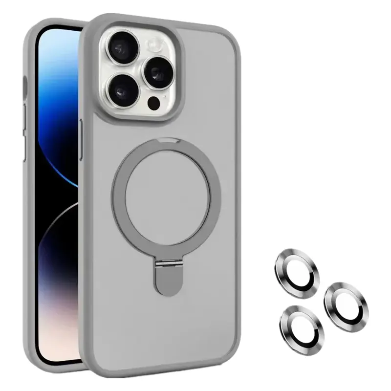 Funda de teléfono con cubierta trasera de sensación de piel mate diseñada con Protector de lente de cámara soporte de anillo de Metal magnético para iPhone 15 14 Pro Max