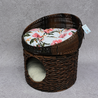 Lit pour chat en rotin PE tressé à la main, Nid pour animaux de compagnie artisanal en osier, Robuste, Facile à nettoyer, Respirant, Écologique, Mignon, Confortable, Pour intérieur, Motif feuille