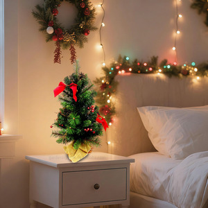 Mini Árbol de Navidad Artificial de Escritorio de 24 Pulgadas con Lazo y Bayas Rojas, Piñas, Alta Calidad, Ecológico, para el Hogar, Dormitorio, Fiesta - Product Image 5