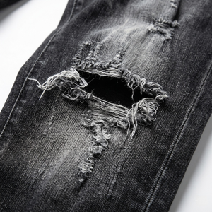 Pantalones Vaqueros Negros Desgastados para Hombre al por Mayor, Ajustados, con Efecto Desgastado, Salpicaduras de Pintura, Estilo Hip Hop, Streetwear, Jeans de Lujo TKAN862 - Product Image 4