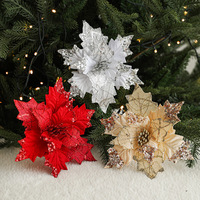 Großhandel Glitzer-Weihnachtssterne Künstliche Weihnachtsblumen-Ornamente Pailletten Christbaum-Dekorationen Blumen für Feiertagsparty-Dekoration