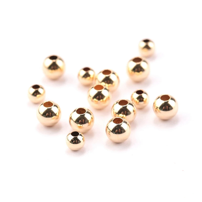 Premium Real 14K Gold Filled Round Seamless Spacer Beads for DIY Components Smooth GF Jewelry Findings Accessories