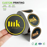 Insignias Personalizadas Redondas de Vinilo Azul Marino Oscuro con Anillo Amarillo, Texto Dorado, Doble Borde, Laminado Brillante Calendario para Etiquetas de Hostelería