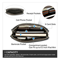 Pochette personnalisée antivol en cuir de vachette véritable pour homme, multi-compartiments, pour affaires, décontractée, voyage, avec serrure à combinaison
