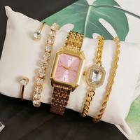 Reloj de Cuarzo LP43 Simple y Versátil con Correa de Acero Inoxidable para Mujer, Estilo Lujoso y Juvenil, con Juego de Aretes y Pulsera