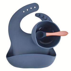 <span class=keywords><strong>3</strong></span> PCS BPA Free Suction Baby Bowls y Cucharas con Bib ajustable, Portable Durable Newborn Essentials Silicone Feeding Set - Product Image 1