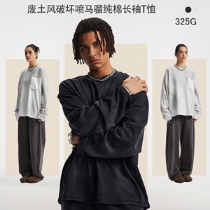 빈티지 티셔츠 프린트 Gapic Streetwear 대형 헤비급 코튼 블랭크 열산 워시 맞춤형 티셔츠 긴팔 셔츠 - Product Image 6
