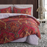 Parure de lit de luxe européenne en coton satiné, motif Paisley 60s, housse de couette et drap-housse avec taies d'oreiller, 100% coton de haute qualité pour la maison