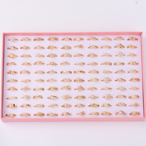 批发定制时尚潮流饰品<span class=keywords><strong>18</strong></span> <span class=keywords><strong>k</strong></span>镀金订婚女铜黄铜饰品戒指双jouterie产品 - Product Image 4