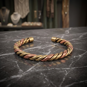 Braided Copper Cuff Bangle With Textured Metal Finish And Open Adjustable Design For Men Women Fashion <b>Charm</b> Bracelets - Product Image 4