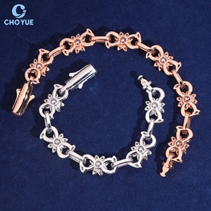 Pulsera de Cadena de Plata 925 con Moissanita, Estilo Hip Hop, Chapada en Oro, Diseño de Flor, Unisex, de Lujo, para Uso Diario - Product Image 5