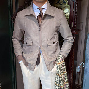Homemade Italian <strong>Fleece</strong> <strong>Jacket</strong> Men Casual Short Coat British Suede Autumn Winter Trendy Rabbit <strong>Lined</strong> Coffee Back - Product Image 4