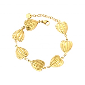 Waterproof Stainless Steel Geometric Charm <b>Bracelets</b> 18K <b>Gold</b> Plated Jewellery Ocean Style <b>Chunky</b> Texture Love Heart <b>Bracelet</b> - Product Image 1