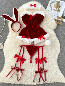 Sexy Konijntje Meisje Kostuum Set Verleidelijke Lingerie Met Speelse Oren Staart Roleplay Pyjama Outfit Voor Vrouwen - Product Image 2