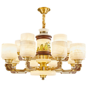 Chinese Style Jade Copper Chandelier Multi Head Led Lighting For Home Villa Living Room <b>Ceiling</b> <b>Light</b> - Product Image 4