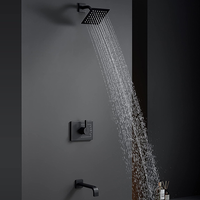 Ensemble de douche de pluie pour salle de bain d'hôtel OEM tout cuivre noir mat carré à 2 fonctions avec bec incurvé