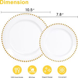 Assiettes en plastique transparentes de 10 pouces, élégantes, jetables, avec bord doré, assiettes en plastique résistantes pour les fêtes, les mariages, les anniversaires - Product Image 3