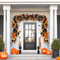 Lot de 2 guirlandes créatives d'Halloween en forme de citrouille et de feuilles d'érable, décoration de Thanksgiving pour la maison, les mariages, les cheminées et Noël