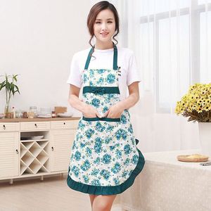Tabliers à imprimé floral avec poches et breloques nœud papillon pour femmes, en polyester effet peau de pêche, à volants, personnalisables avec logo pour cadeau publicitaire - Product Image 4